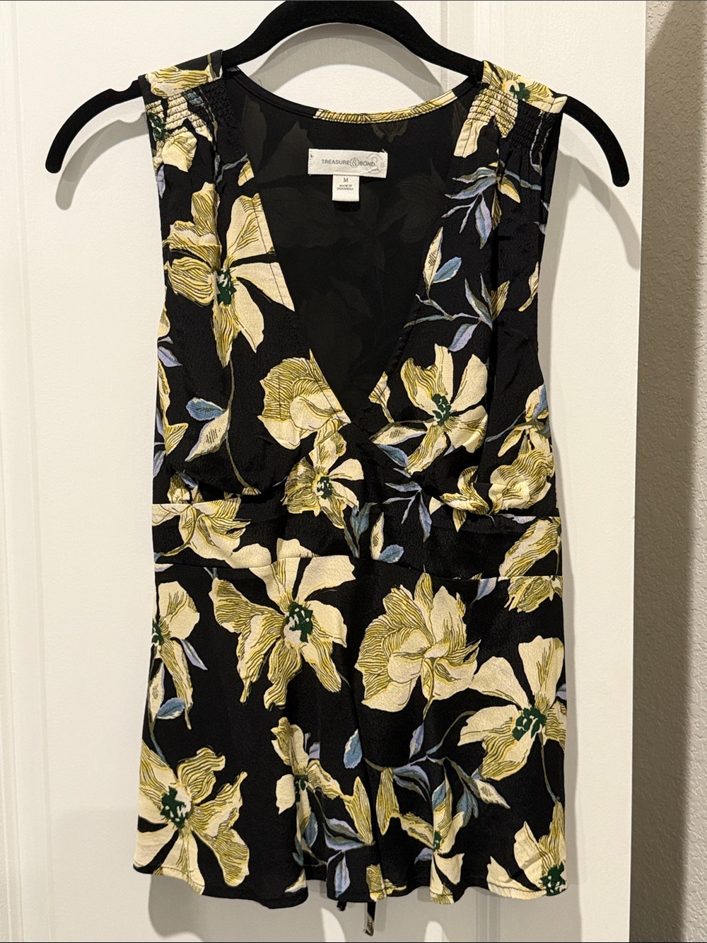 Sleeveless V-Neck Floral Dress in Black and Yellow by Treasure & Bond